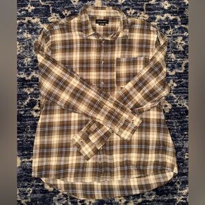 Cotton On Brown/Blue Striped Plaid Flannel Button Up Shirt Size XL